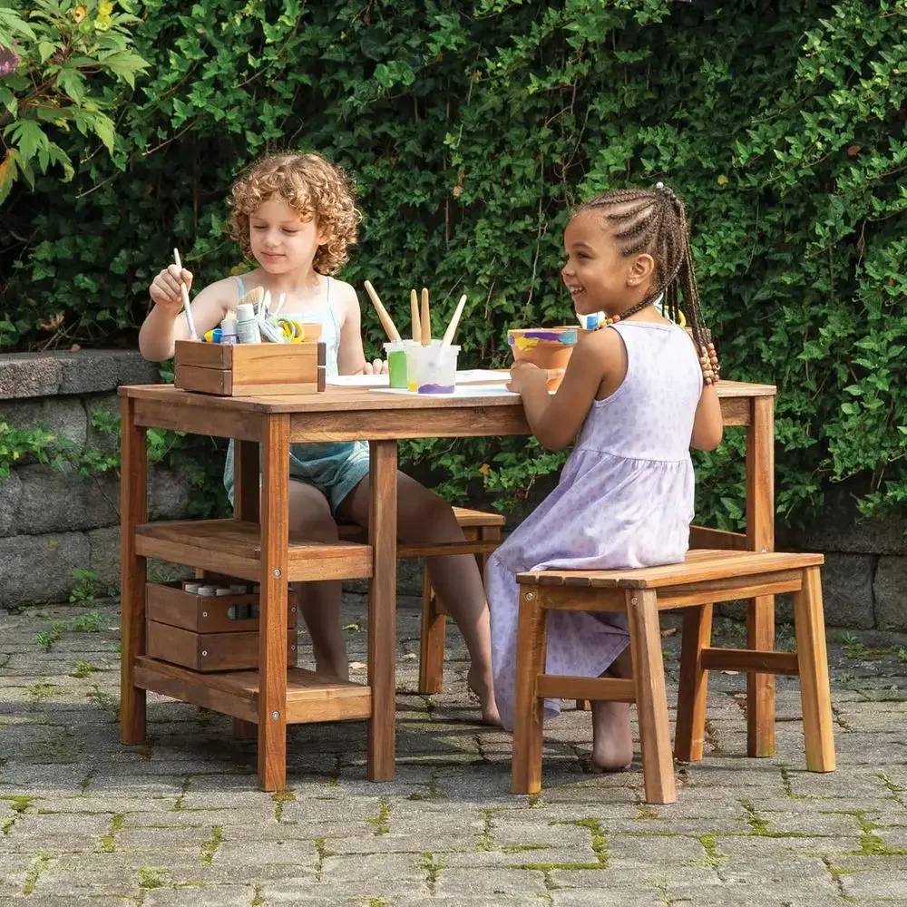 Kids Outdoor Bench Table - Kids Outdoor Crat Table and 2