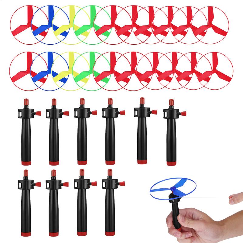 Kids Outdoor Zipline - 10 set Pull String Flying Disc