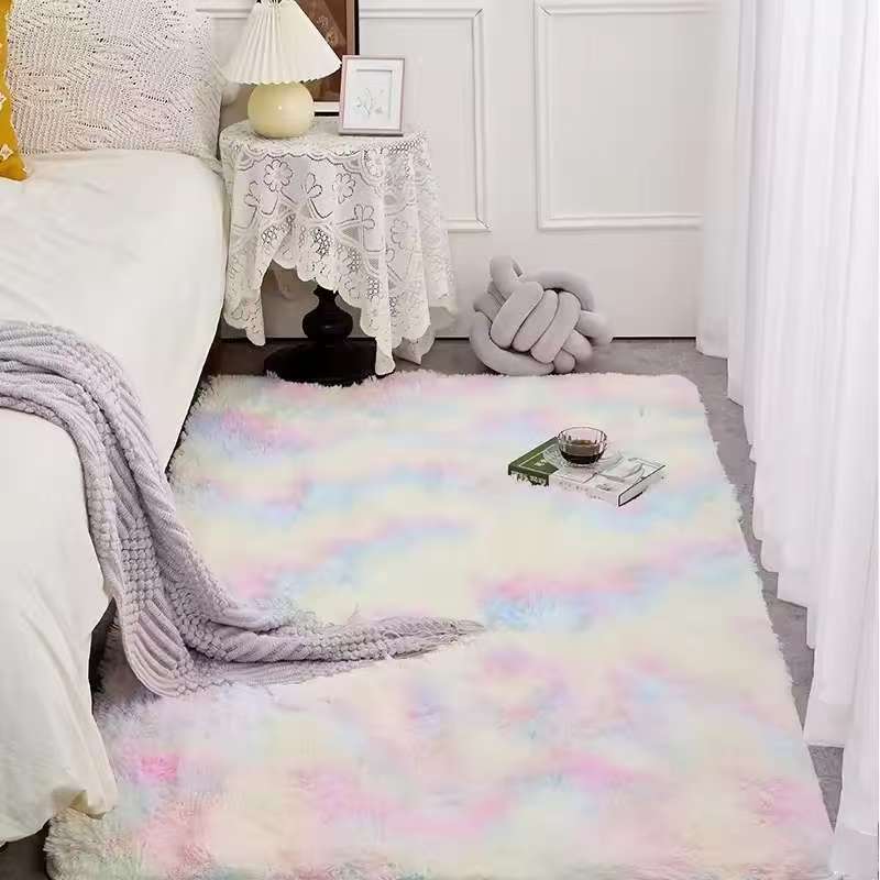 Kids Outdoor Mat Waterproof - VIKAMA Fluffy Plush Tie-dye Carpet For
