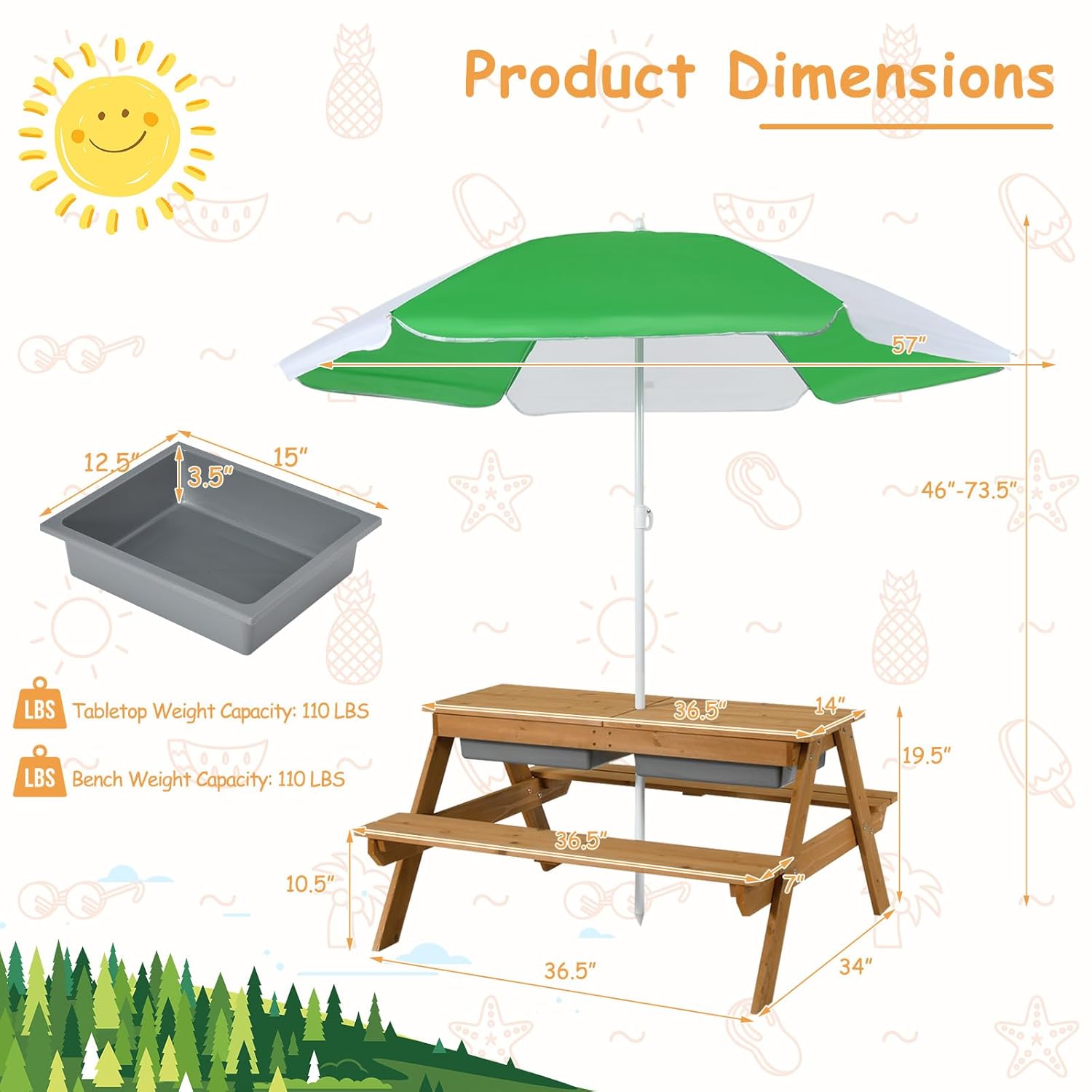 4in1 Cedar Kids Picnic Table w - Kids Outdoor Umbrella For Table review and price