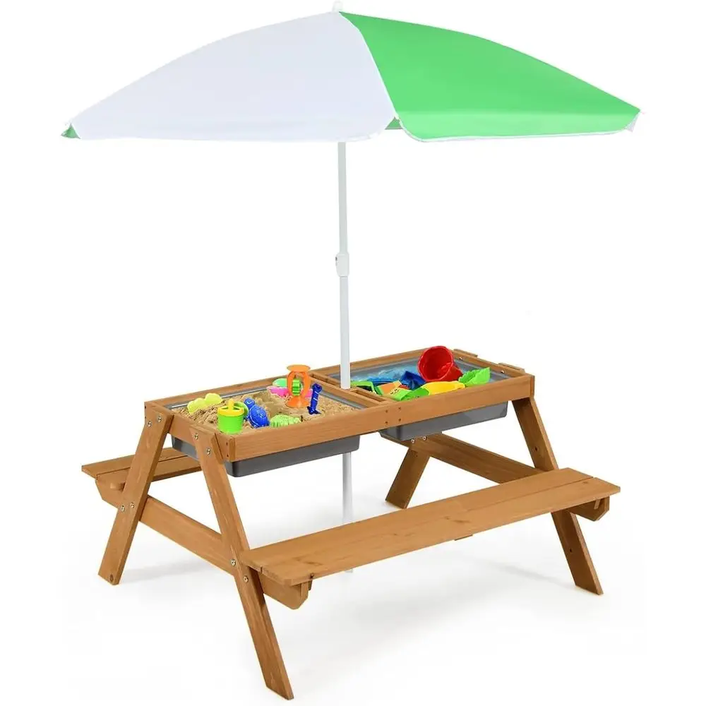 4-in-1 Wooden Sand & Water Pic - Kids Outdoor Umbrella For Table review and price
