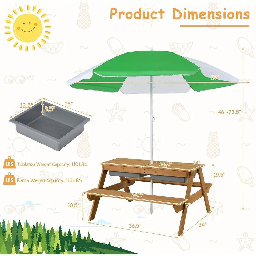 4-in-1 Wooden Sand & Water Pic - Kids Outdoor Umbrella For Table review and price