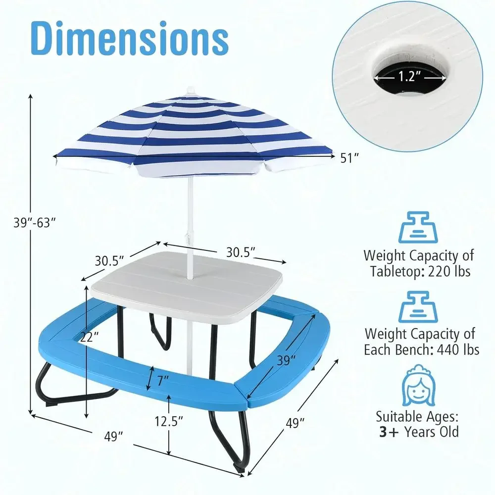 8-Person Kids Picnic Table wit - Kids Outdoor Umbrella For Table review and price