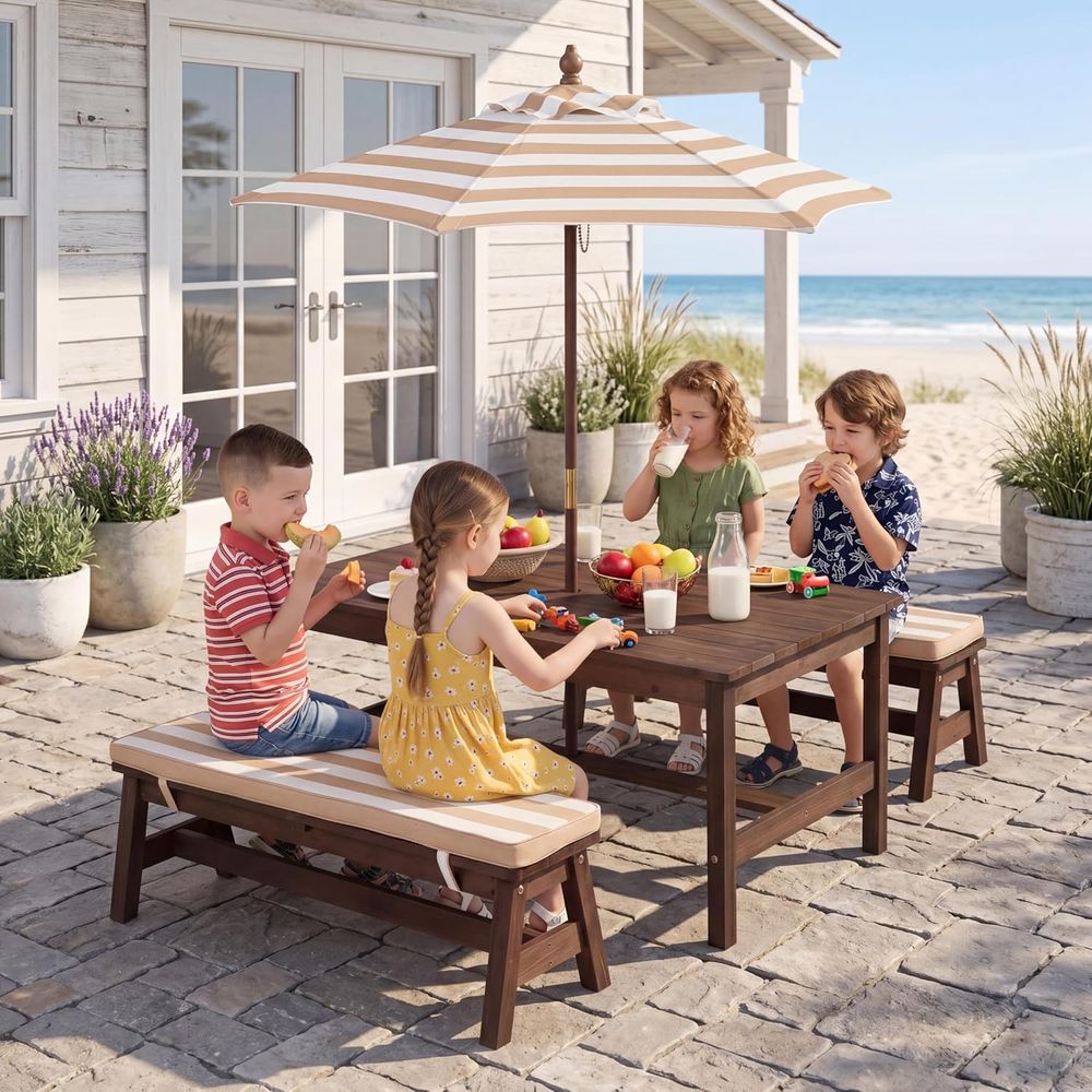 Kids Picnic Table, Large 42“x  - Kids Outdoor Umbrella For Table review and price