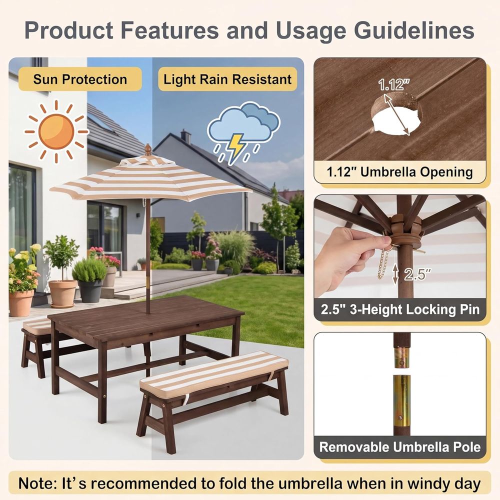 Kids Picnic Table, Large 42“x  - Kids Outdoor Umbrella For Table review and price