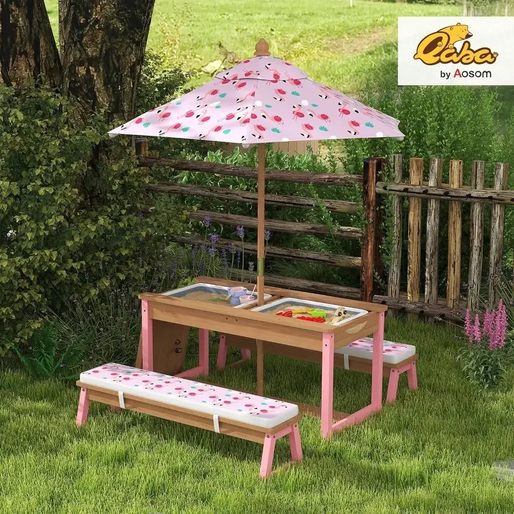 Wooden Picnic Table Set with U - Kids Outdoor Umbrella For Table review and price