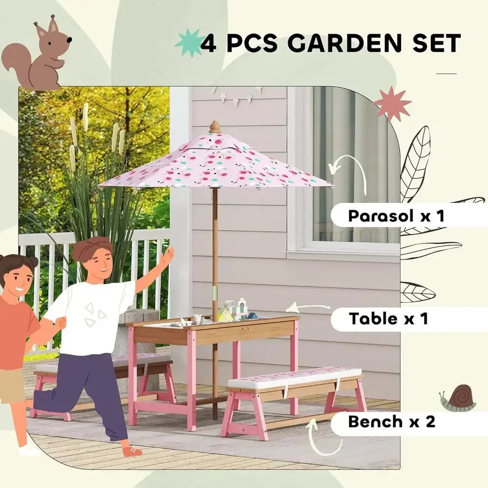 Wooden Picnic Table Set with U - Kids Outdoor Umbrella For Table review and price