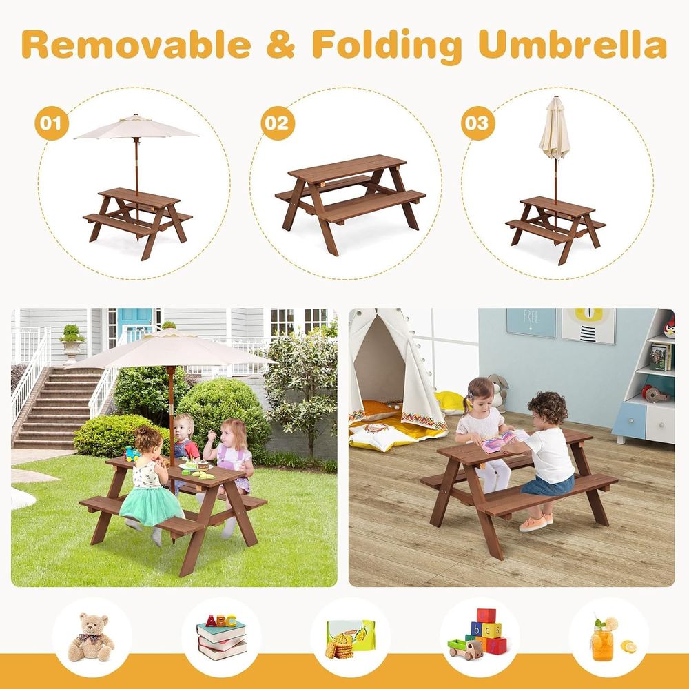 Durable Wooden Kids Picnic Tab - Kids Outdoor Umbrella For Table review and price