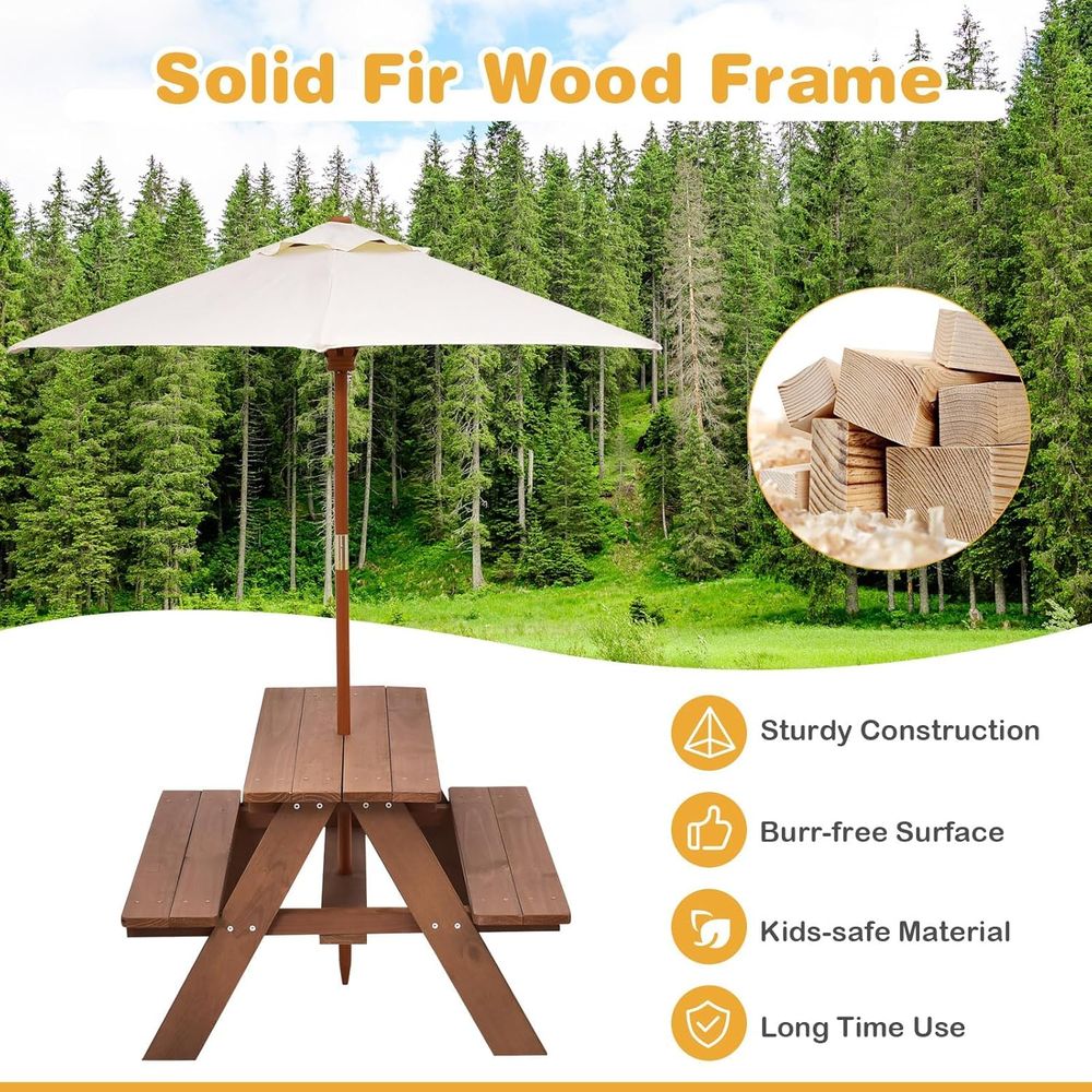 Durable Wooden Kids Picnic Tab - Kids Outdoor Umbrella For Table review and price