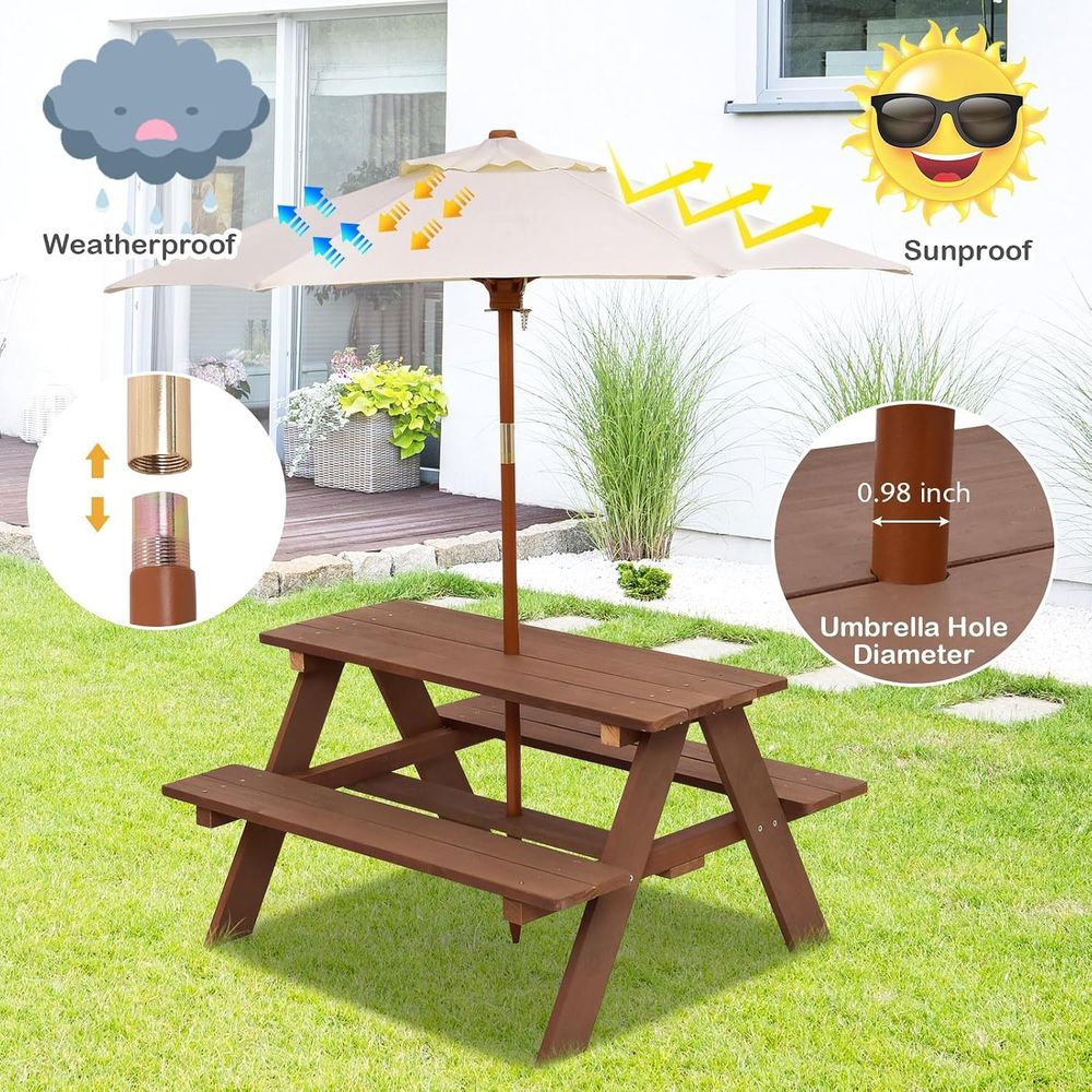 Durable Wooden Kids Picnic Tab - Kids Outdoor Umbrella For Table review and price