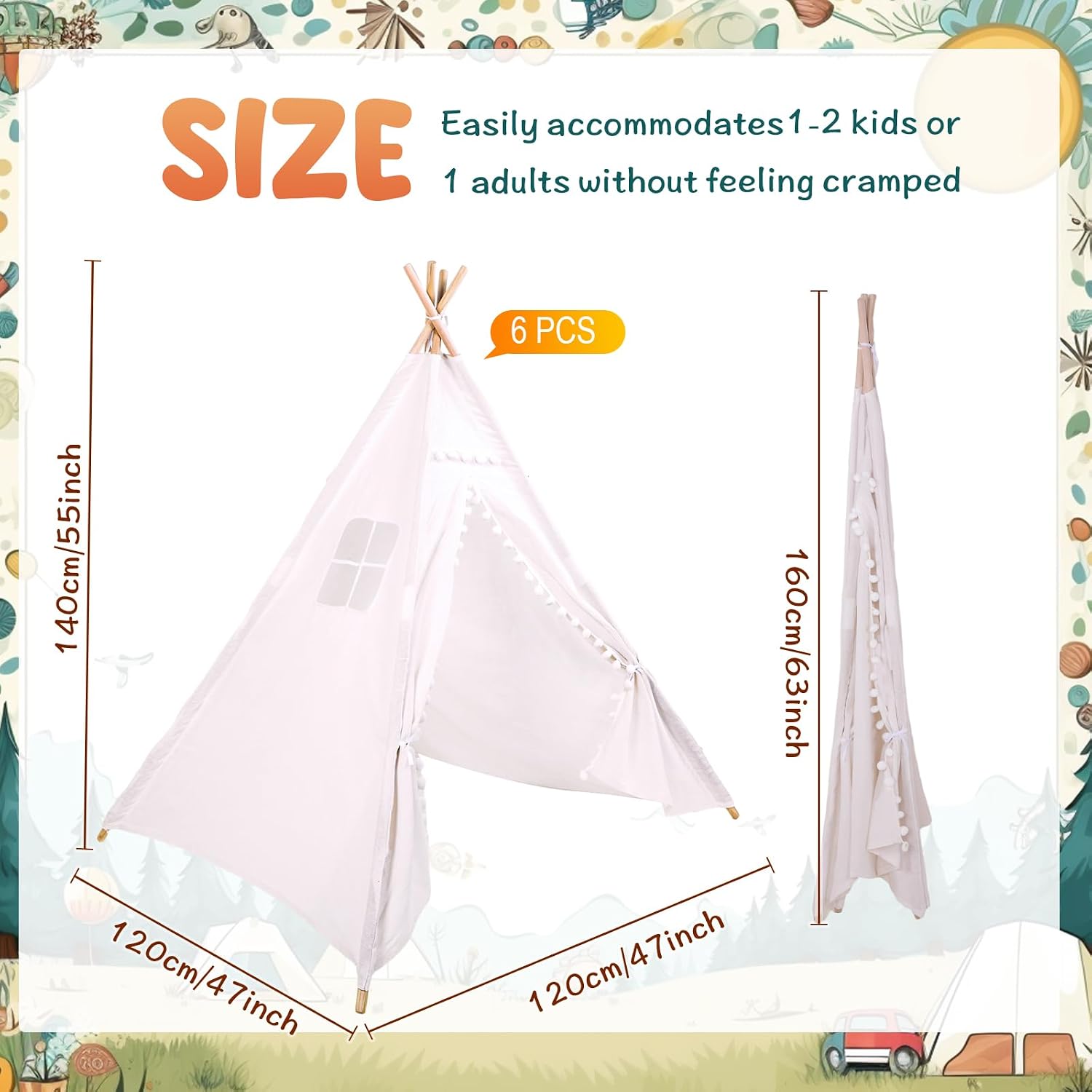 Windyun 6 Pcs Kids Teepee Tent - Kids Outdoor Teepee review and price