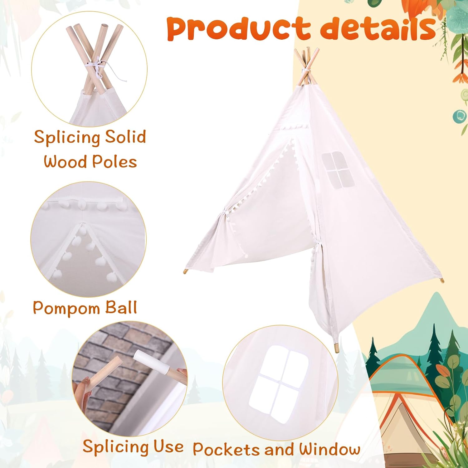 Windyun 6 Pcs Kids Teepee Tent - Kids Outdoor Teepee review and price