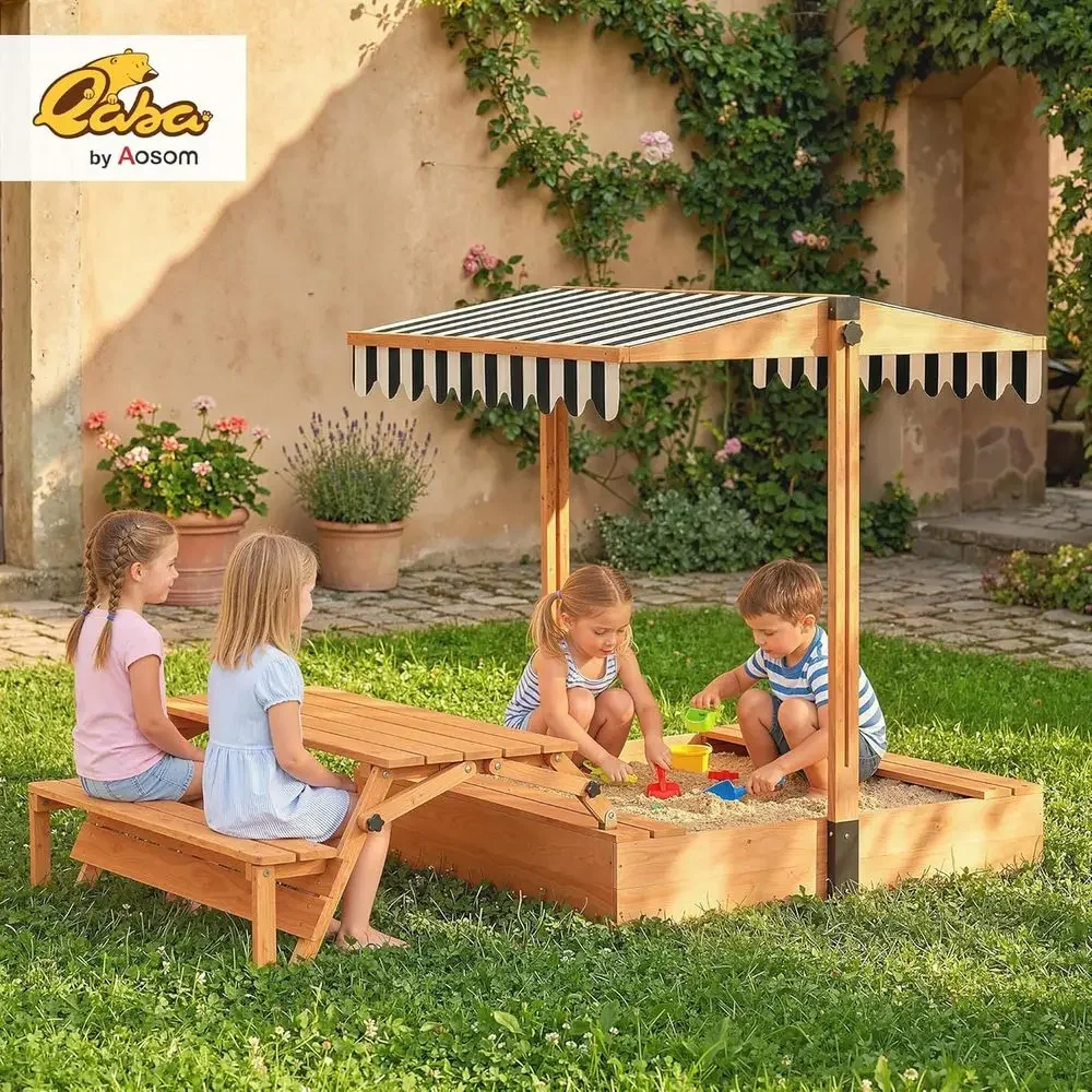 Qaba Kids Sandbox with Lid, Wo - Kids Outdoor Bench Table review and price