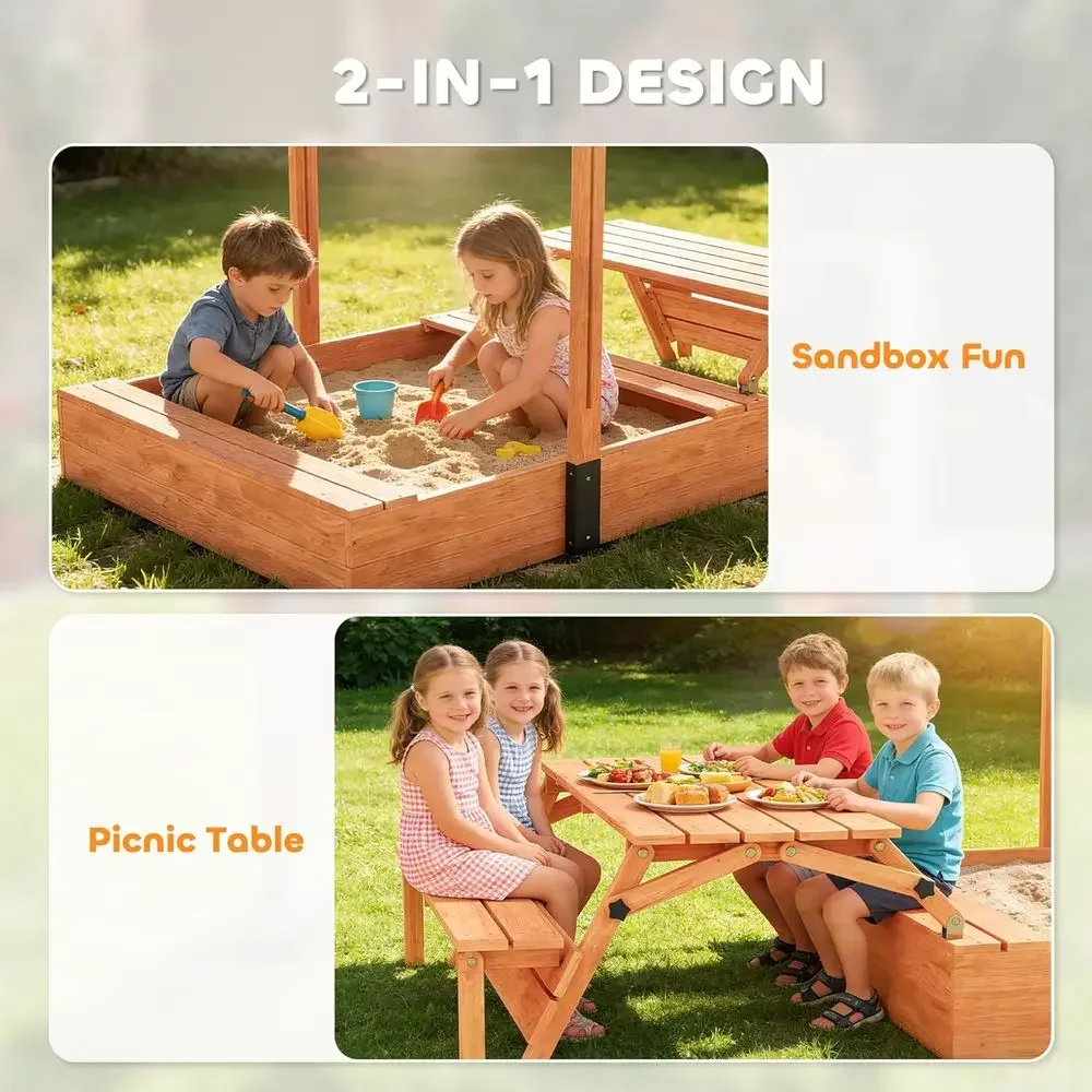 Qaba Kids Sandbox with Lid, Wo - Kids Outdoor Bench Table review and price