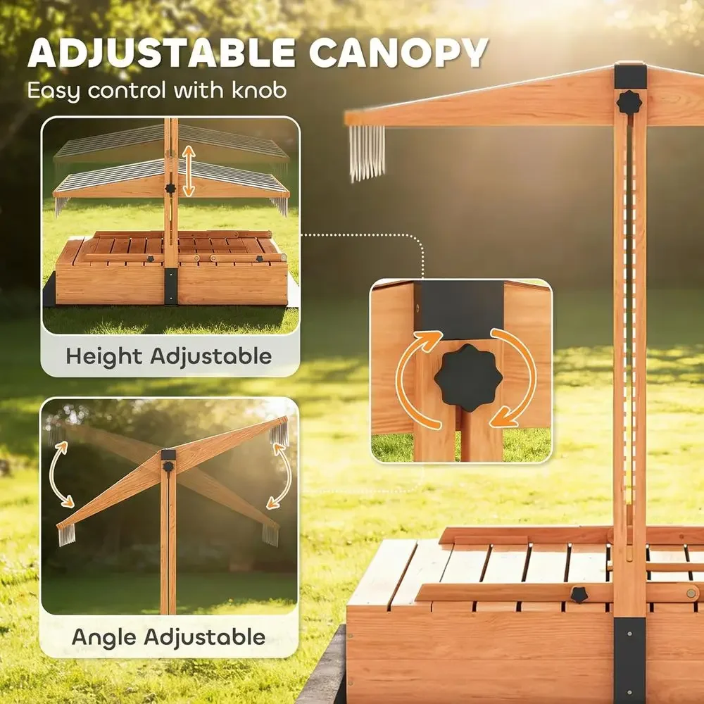 Qaba Kids Sandbox with Lid, Wo - Kids Outdoor Bench Table review and price