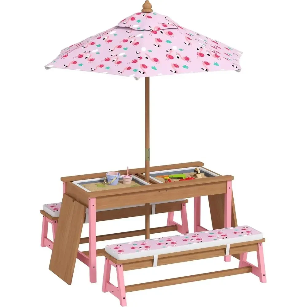 Wooden Picnic Table Set with U - Kids Outdoor Umbrella For Table review and price