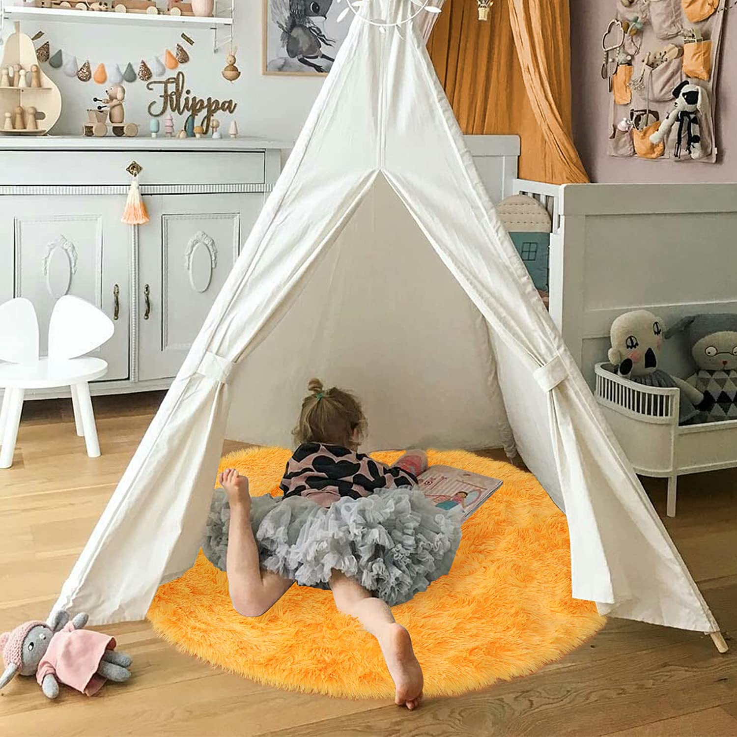 Soft Orange Round Rug Circle R - Kids Outdoor Teepee review and price
