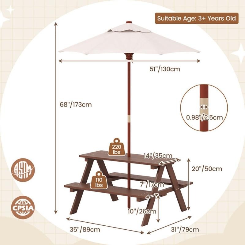 Outdoor 4-Seat Kids Picnic Tab - Kids Outdoor Umbrella For Table review and price