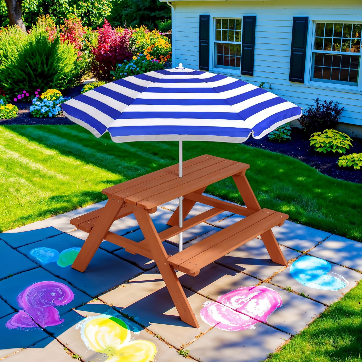 Wooden Kids Picnic Table with  - Kids Outdoor Umbrella For Table review and price