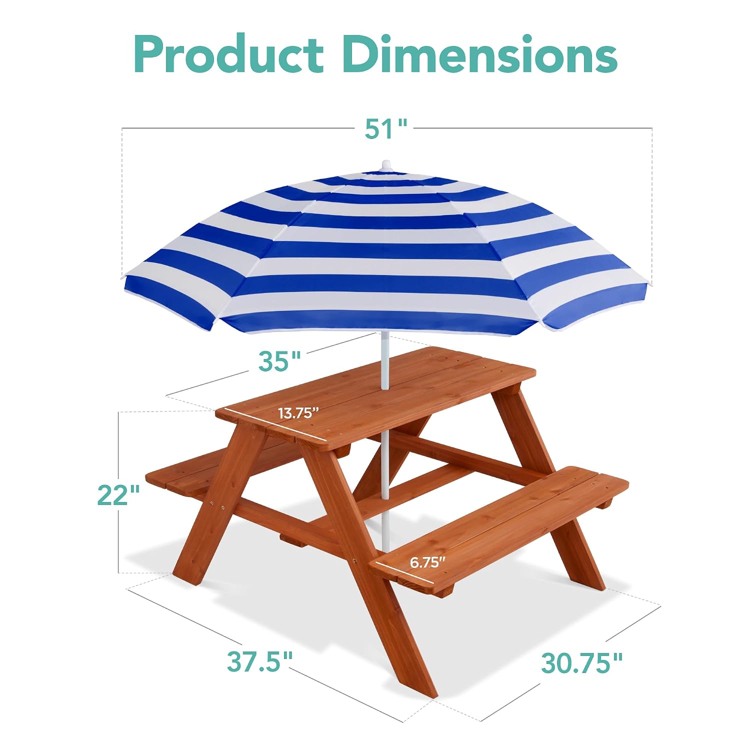 Wooden Kids Picnic Table with  - Kids Outdoor Umbrella For Table review and price