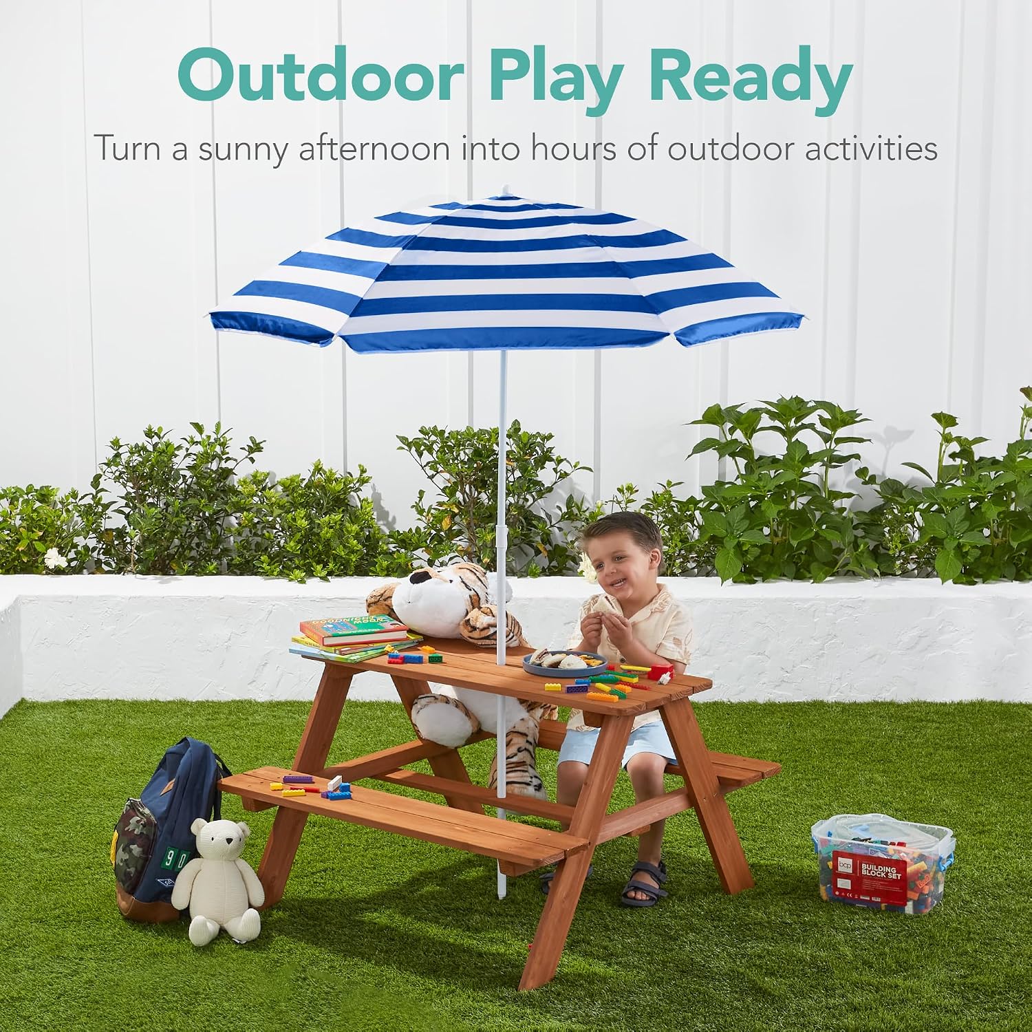 Wooden Kids Picnic Table with  - Kids Outdoor Umbrella For Table review and price
