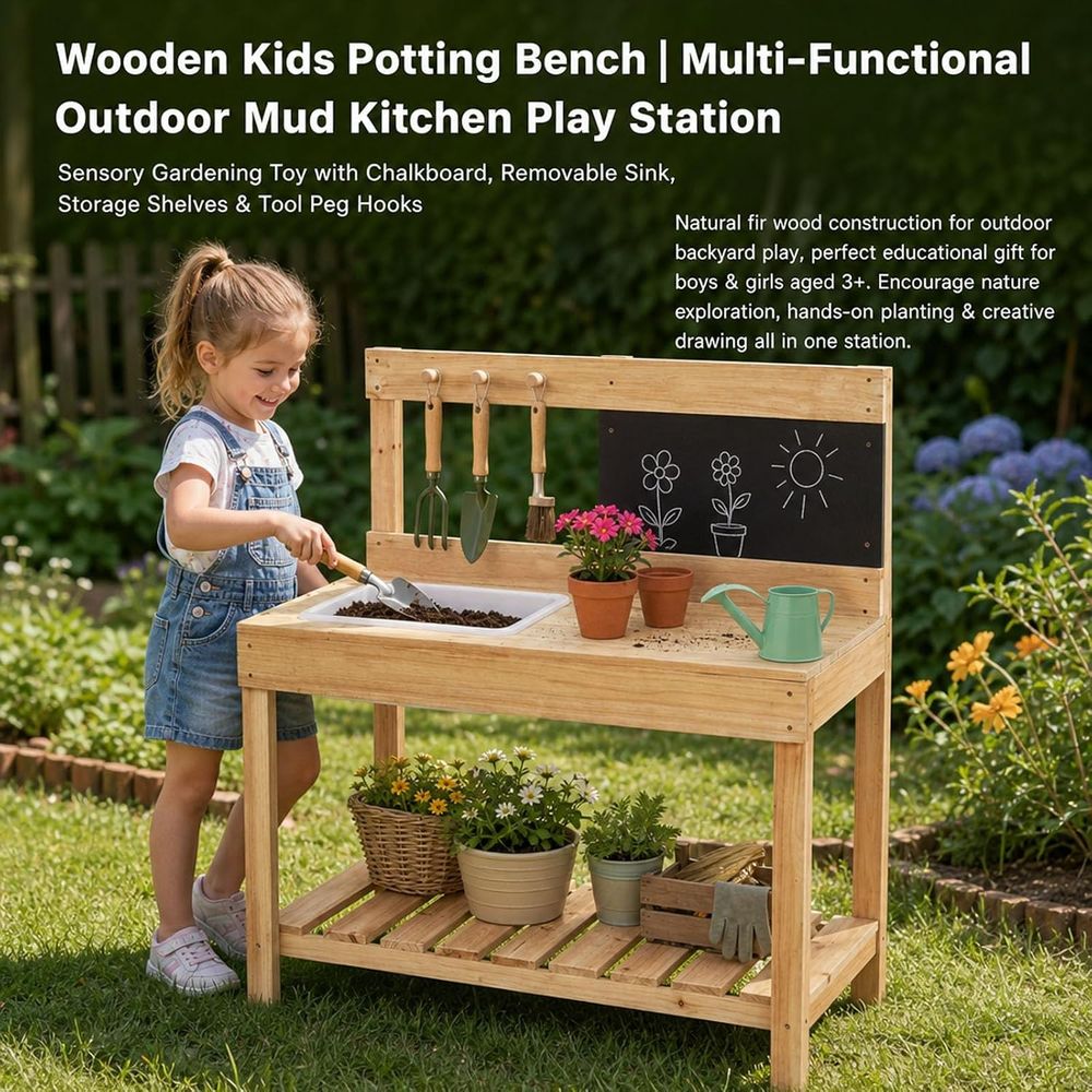 Kids Wooden Potting Bench Mud  - Kids Outdoor Bench Table review and price