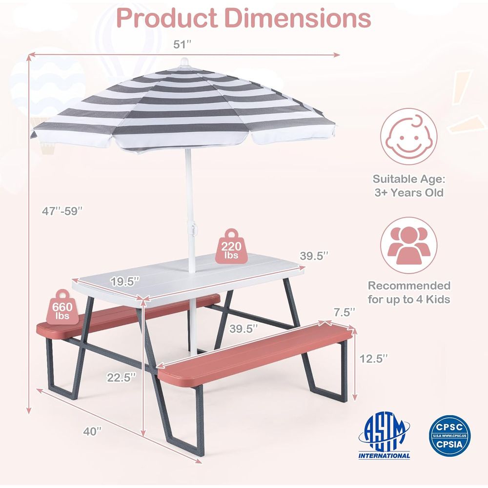 Kids Picnic Table, Toddler Out - Kids Outdoor Umbrella For Table review and price